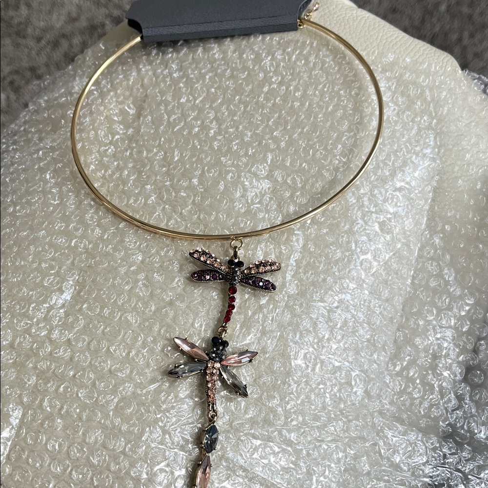 Express Gold and Purple Dragonfly Necklace!  New. Choker.